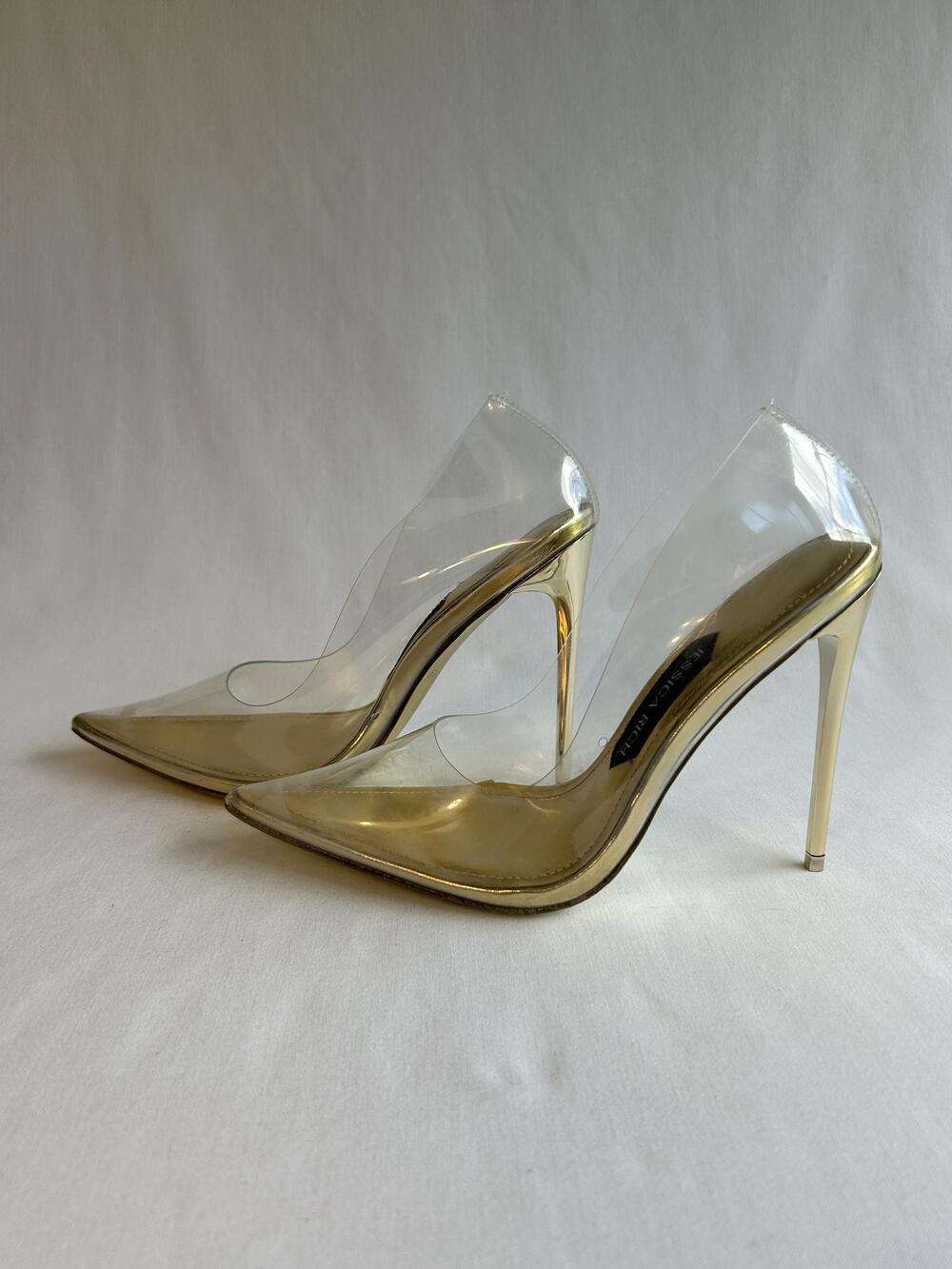 Jessica Rich Shoes Womens Size 36 Clear Stiletto Heels Pointed Toe Pumps Gold